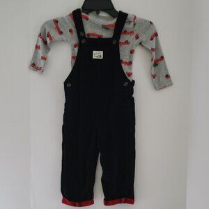 CARTER'S BOY 2 PIECE CHRISTMAS OVERALL SET- BLACK CORDURY + SHIRT SIZE 24 MONTHS